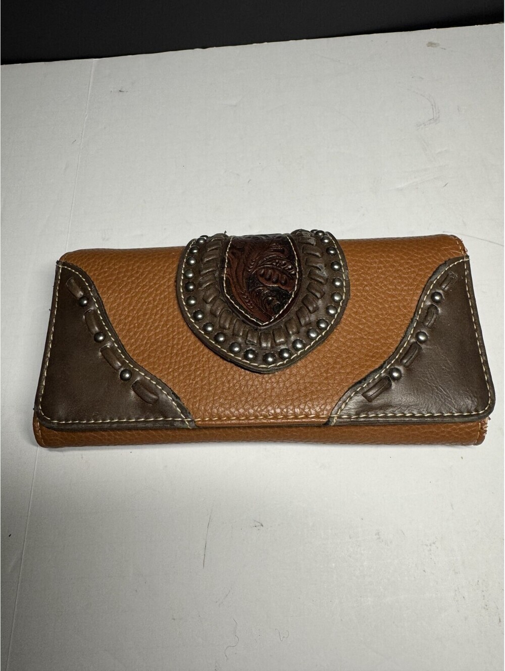 Montana West Brown Zip Wallet With Silver Accents - READ/SEE IMAGES